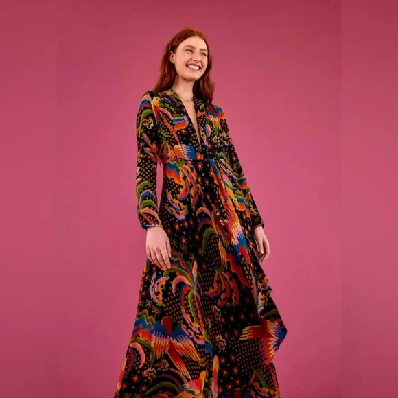 FARM RIO ๐ RARE CROSS STITCH LOOK Maxi Dress - Picture 2 of 14